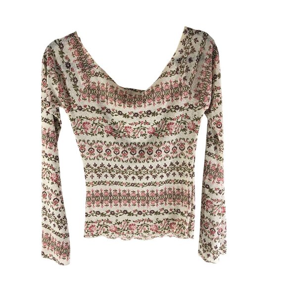 Necessary Objects Womens Top Vintage Y2K Bell Sleeve Sheer Ivory Floral M - Picture 3 of 5